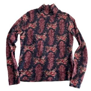 Vintage 90’s Floral Stretch Lace Mock Neck Classiques Entier — Size Medium